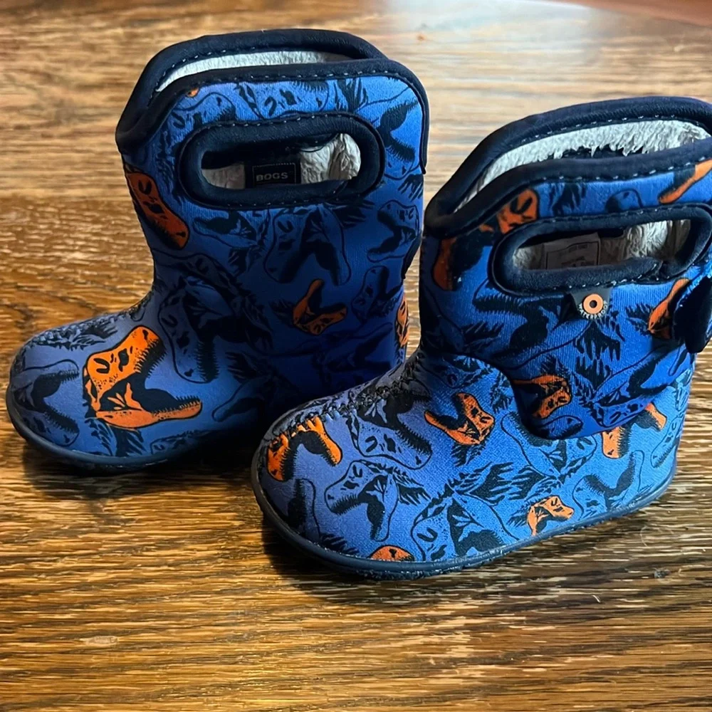 Bogs Kids Blue and Orange Dino Print Boots